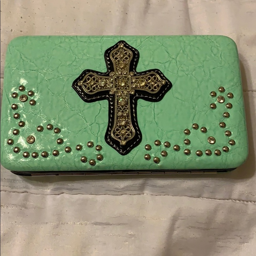 Wallet Cross embellished with crystals.